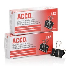 ACCO Binder Clips, Medium, Black, 12 per Box, 2 Boxes 72062 