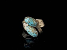 VINTAGE NATIVE AMERICAN ARIZONA BLUE TURQUOISE SNAKE STERLING ADJUSTABLE RING