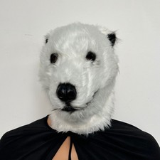 Realistic Plush White Bear Mask Latex Animal Helmet Halloween Costume Headwear