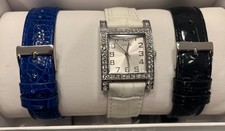 Guess U0204L1 Silver Tone White, Black And Blue Leather Watch Set