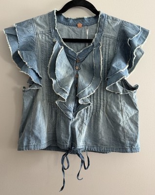 Free People Naya Denim Top Indigo Women s Size XS