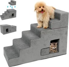 Dog Stairs for Small Dogs 27”H, 6-Step Dog Steps for High Bed, High-Density Foam