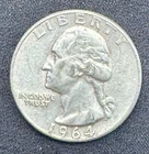 1964 Washington Quarter Silver Circulated Uncertified US Coin