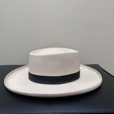 Vtg Stetson Panapore Straw Fedora Hat Telescope Crown Black Ribbon Band Size M