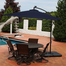 10 ft Solar Offset Steel Patio Umbrella with Crank - Navy Blue by Sunnydaze