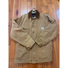 Vintage Carhartt Chore Coat Blanket Lined Tan Duck Canvas Made in USA Size 40T