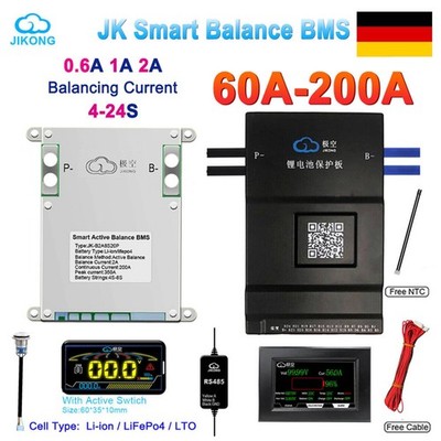 JK 4-24S 60-200A Smart BMS Lifepo4 Li-ion 0.6A-2A Active Balance 485/Display lot