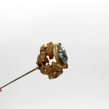 Antique Hatpin Open Work Leaves with Mottled Stone Hat Pin