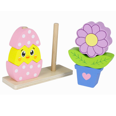 Spark Create Imagine Wood Chick and Flower Stacking Puzzle