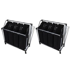 Laundry Sorters with Bags 2 pcs Black and Grey Steel Frame 96x40x92cm