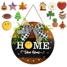 Interchangeable Seasonal Welcome Sign Front Door Decoration with 13 Changeabl...