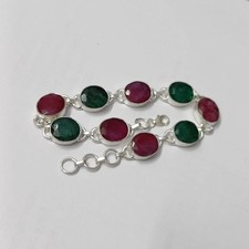 Red Ruby Green Ruby Gemstone Bracelet 925 Sterling Silver Handmade Jewelry