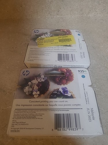2- Genuine HP 935XL Cyan Cartridges-Expired June And July 2023!! Ships Fast!! - Picture 4 of 6