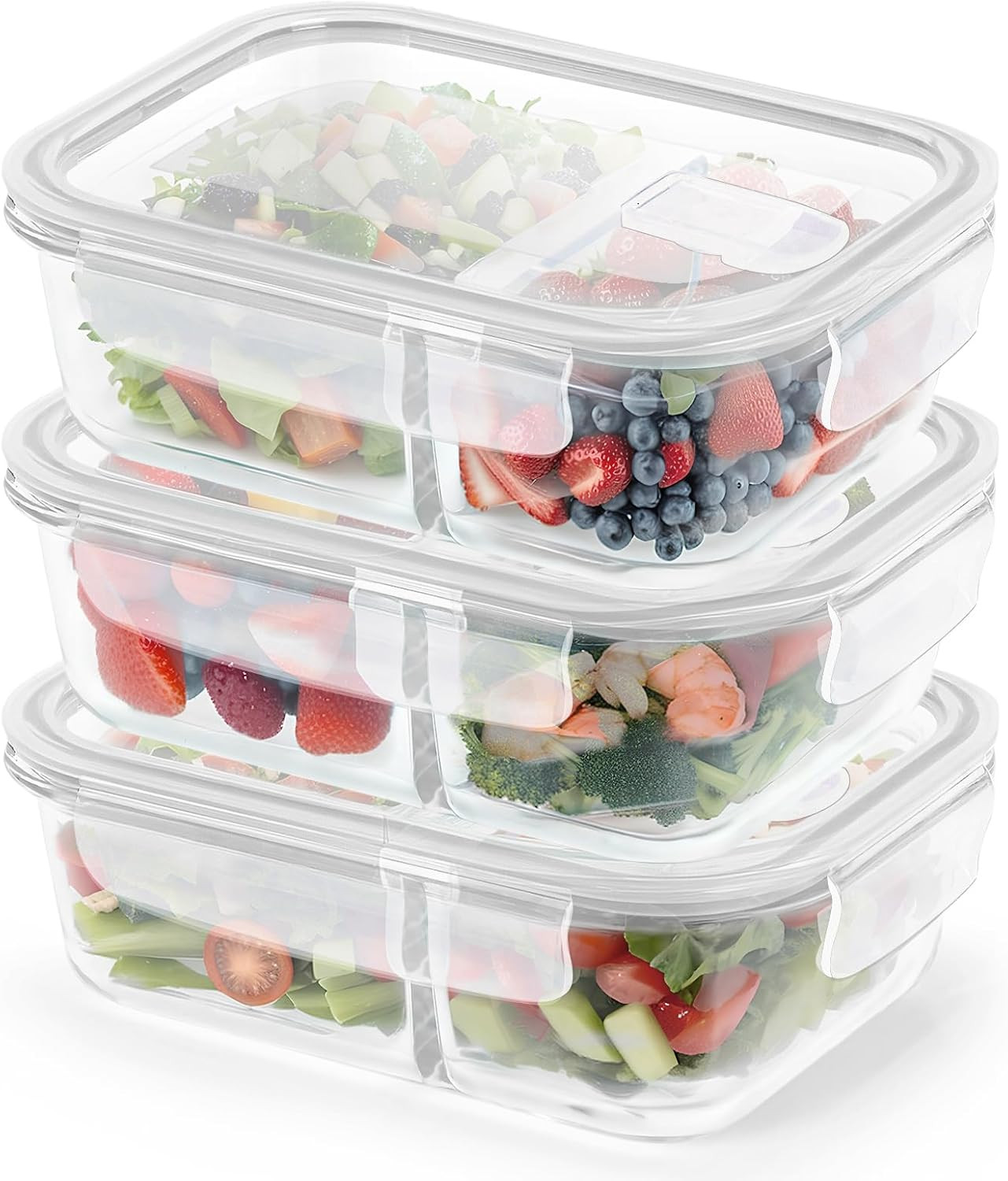 3 Contenitori in Vetro Ermetici 1040ml - Set Salvafreschezza Professionale