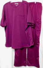Greys Anatomy Scrub SET of 2 Mens XL Stretch Wine Red Burgundy Top Cargo Pants