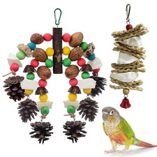 Parrot Chew Toys, Medium Size Natural Wooden Bird Toys with Colorful Blocks, ...
