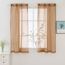 bestselected Window Brown Sheer Curtains, W42 x L36 Inches 2 pack