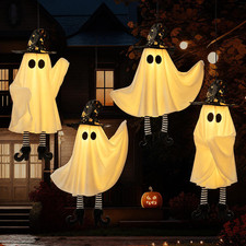 Halloween Decorations Outdoor Indoor, 4Pcs Hanging Ghost Decor with Light, Adjus