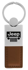 Jeep Grill Duo Rectangular Leather Keychain Brown