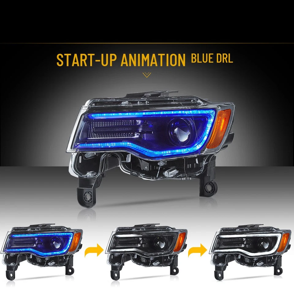 VLAND Full LED Headlights W/Animation For 2014-2022 Jeep Grand Cherokee Upgrade - Изображение 3 из 4