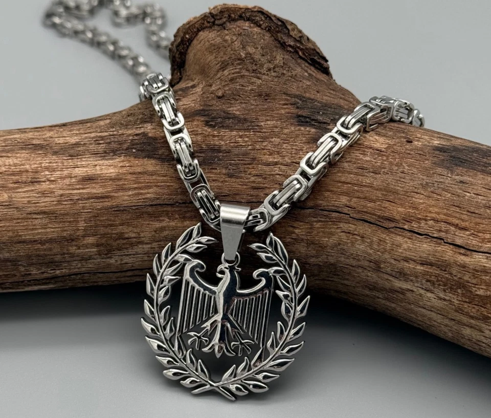 Deutschland Anhänger Bundesadler im Lorbeerkranz mit Königskette 60cm Edelstahl - Bild 3 von 4