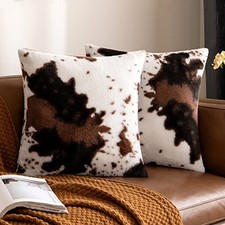 Pack of 2 Luxury Faux Fur Throw Pillow Covershide 20" x 20" Pack of 2 Cow