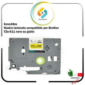 Nero//Giallo Brother TZE611 Nastro Laminato 6 mm