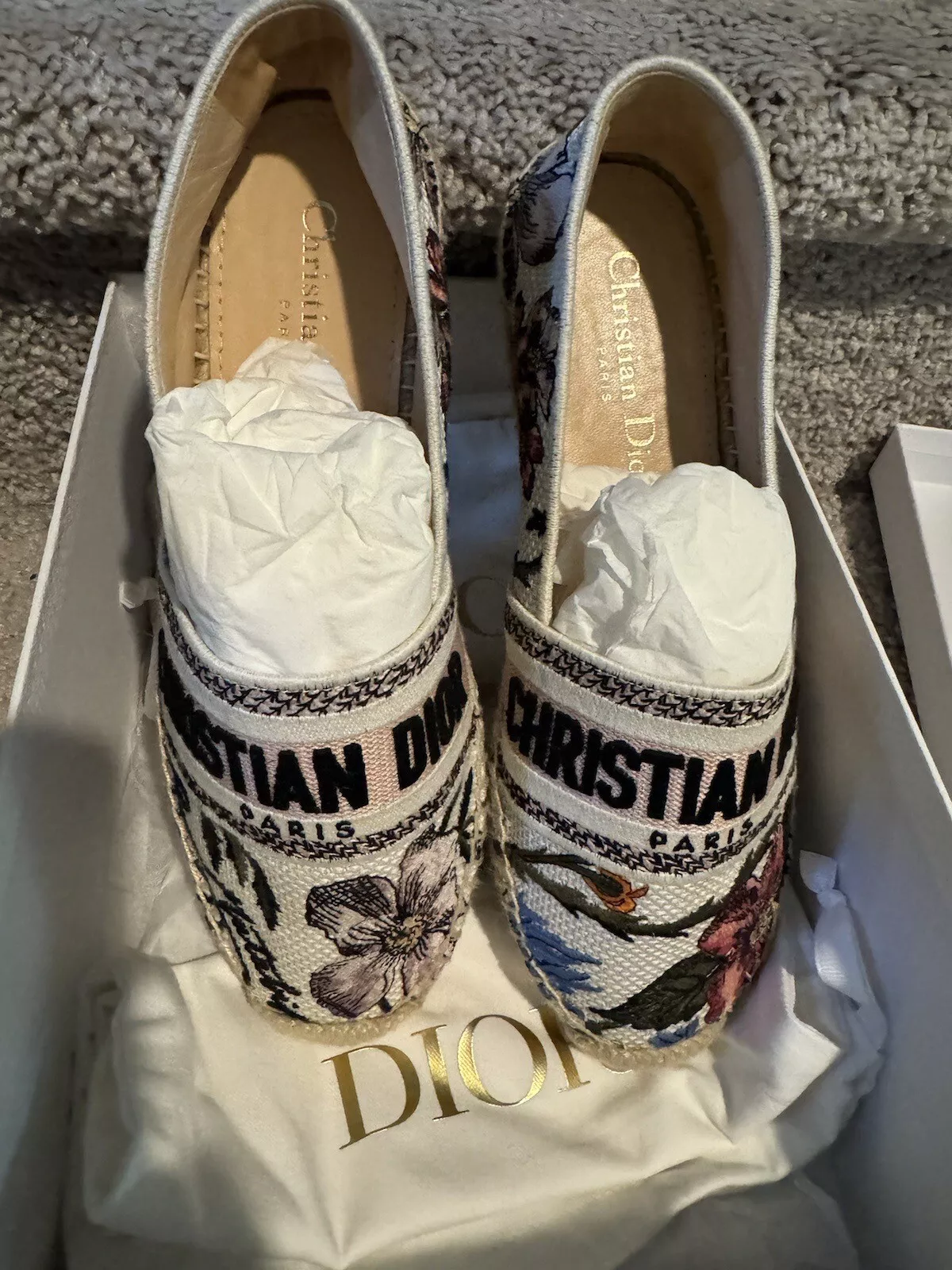 Espadrille plate brodée logo coton floral Christian Dior Granville 36,5