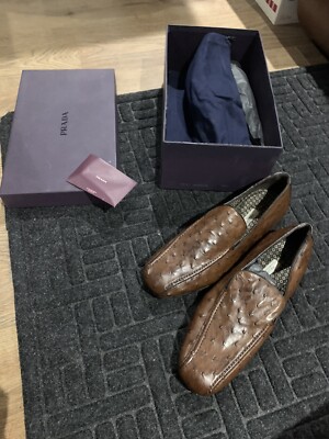 New Boxed Vintage Prada Loafers Men Shoes Size Brown