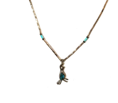 Girls Sterling Silver Turquoise Chip Necklace Gambels Quail Bird Pendant