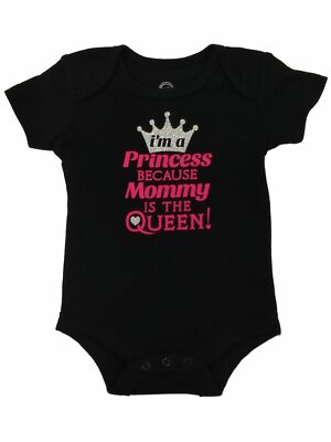 Infant Girls Black I'm A Princess Because Mommy Is The Queen Bodysuit Outfit 12m