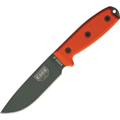 ESEE Model 4 Fixed Knife 4.5'' 1095HC Steel Full Tang Blade Orange G10 Handle