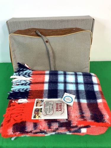 Vintage Troy Robe 100 % Orlon Decke Überwurf Plaid 50"x70" Fransen Original Etui - Bild 1 von 11