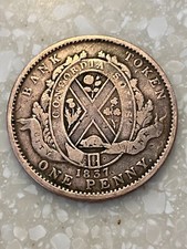 1837 Lower Canadian Provinces City Bank Token One Penny Fine