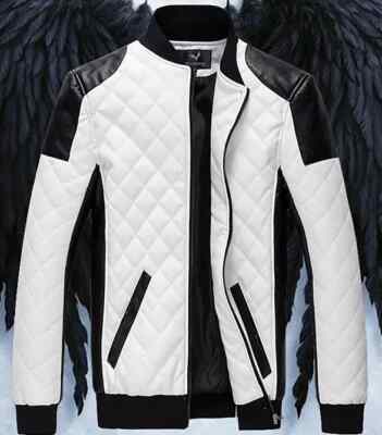 New Men's leather jackets Black and White Collar stitching