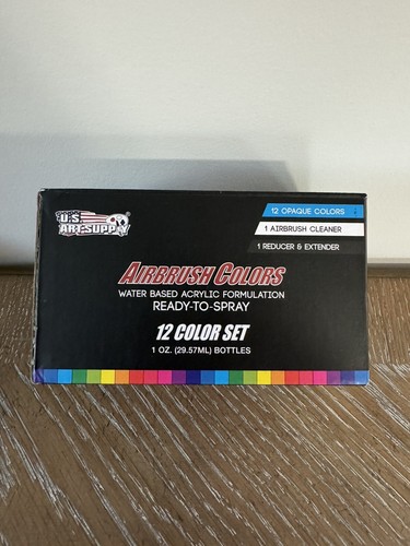 U.S. Art Supply 12 Color 1oz Basic Airbrush Paint Set with Cleaner & Thinner