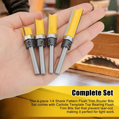 4 Stck. 1/4 Zoll Schaft Top Lager Bündig Trim Hartmetall Router Bit Set Fräser USA - Bild 4 von 11
