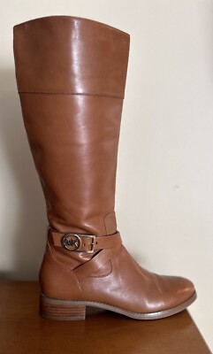 Michael Kors Women s Tall Riding Boots Strap Preston Almond Block Heel 8.5