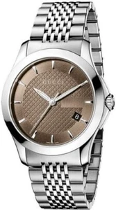 Montre pour homme GUCCI YA126406 cadran marron G date intemporelle série 126,4 ton argent