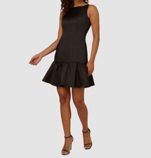 Adrianna Papell Women's Black Boatneck Back Bow Flounce Hem Mikado Dress Size 4