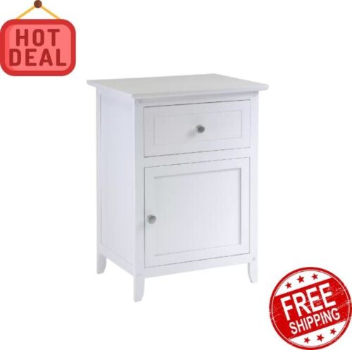 White Accent Table with Drawer and Cabinet Compact Size