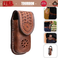 TOURBON Leather Pocket Knife Sheath Folding Knives Case Tools Belt Pouch Camping