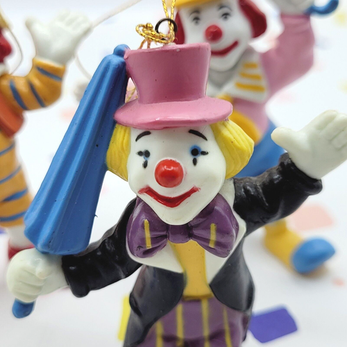 TRIO of CLOWNS Colorful and Playful Small Holiday Tree Ornaments Figurines - Picture 14 of 17