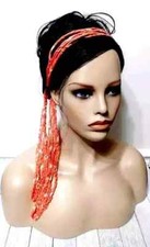 handmade crochet womans gypsy boho headband hair scarf tie papaya USA made new