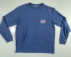 Vineyard Vines Men Size M Blue Long Sleeve Whale Pocket Tee American Flag