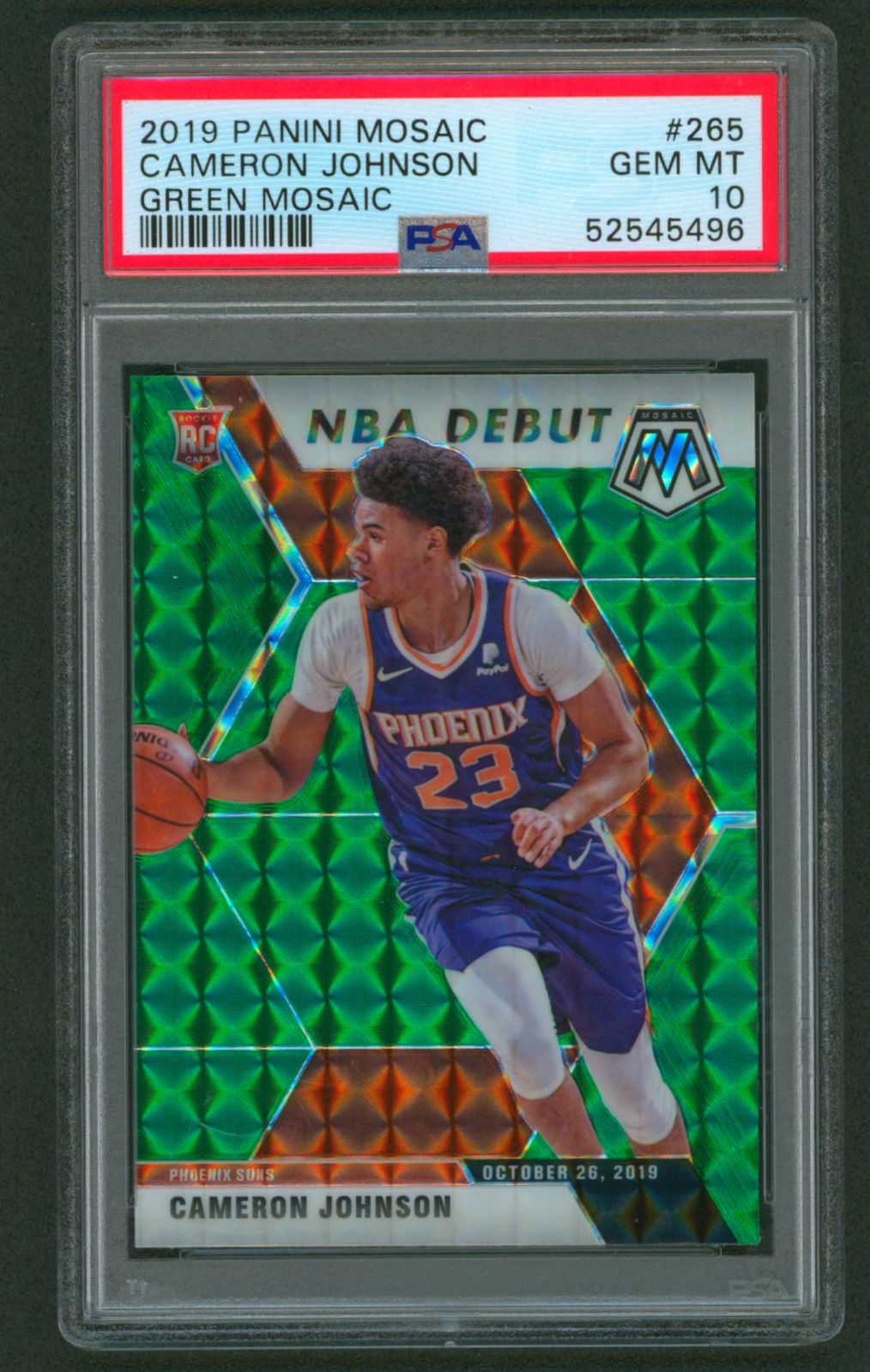 2019-20 Panini Mosaic #265 Cameron Johnson RC Green PSA 10 - 52545496 Suns