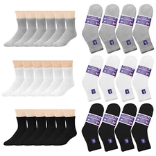 3-6-12 Pairs Quarter Length Diabetic Socks Non-Binding Loose Fit Socks Men Women