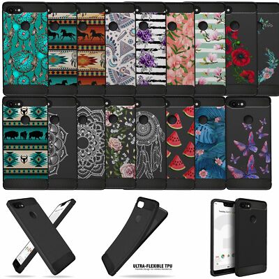 For [Google Pixel 3A XL] Slim Tribal Floral TPU Flexible Black Case Cover
