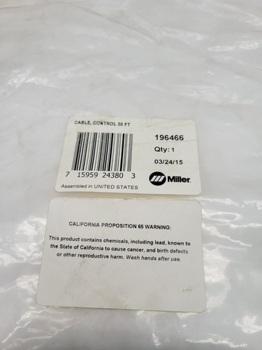 Miller 196466 Control Cable 30' Black New Replacement Part - Picture 2 of 7