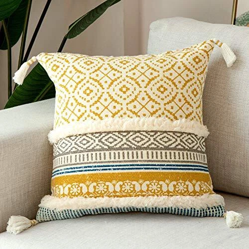 Boho Tufted Decorative Throw Pillow Covers for Couch Square 18